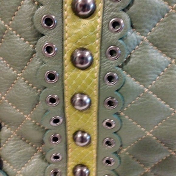 Sharif Snake Metal Green and Gray Leather Shoulder Bag - Picture 11 of 11